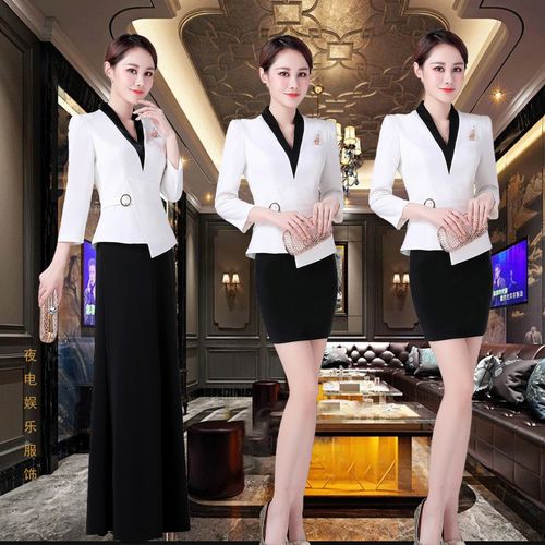夜总会dj包房公主工装ktv夜场酒吧服务员前台迎宾长裙秋冬七分袖