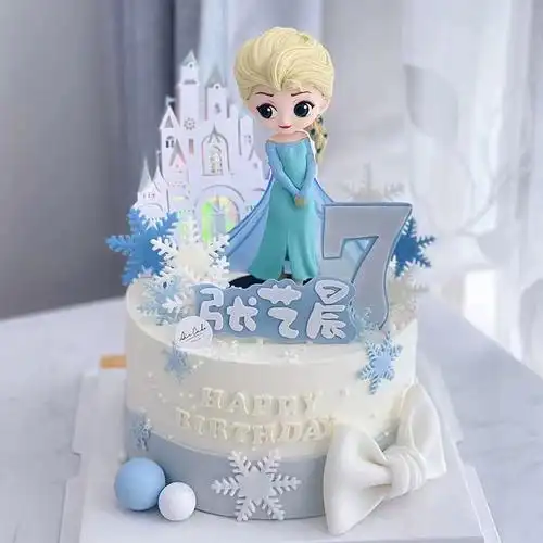网红卡通公主蛋糕装饰摆件冰雪奇缘4代艾莎城堡雪花女孩生日插件