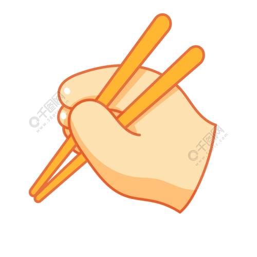 卡通手绘手拿筷子手势线条插画矢量装饰元素
