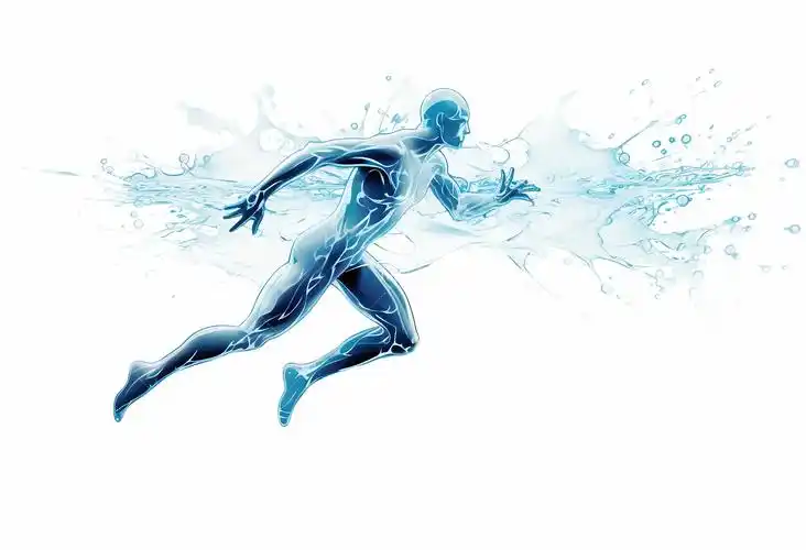 抽象的奔跑的人体运动的矢量插图孤立在白色上以淡蓝色和天蓝色海报