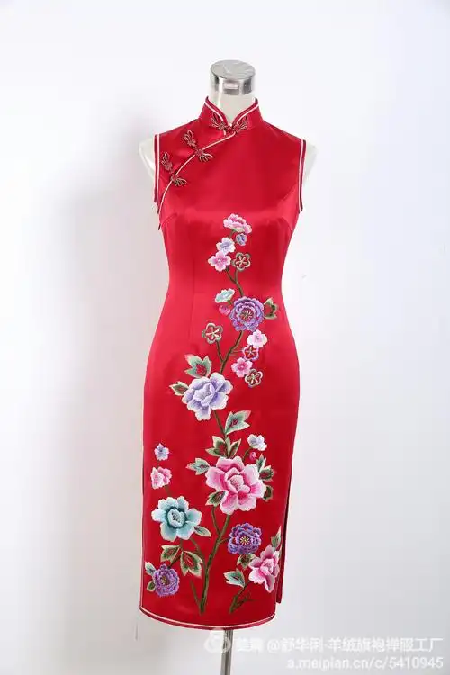 舒华俐真丝绣花旗袍