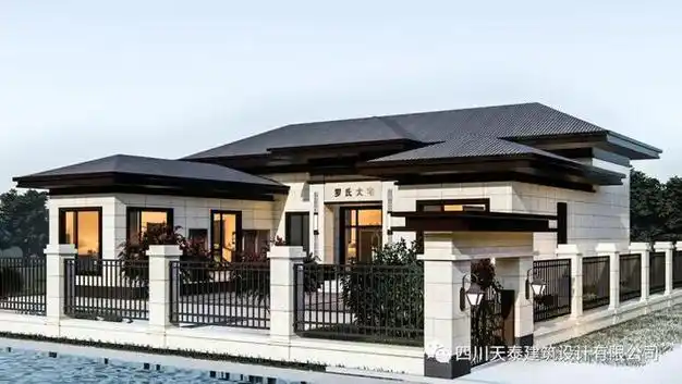 四川安居一层中式合院别墅带堂屋与柴火房农村养老小型别墅图