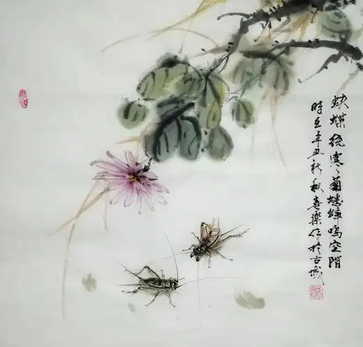 牵牛等,逸笔写出,细致入微,鲜活多姿,画眼是一只只精工细腻的蟋蟀,活