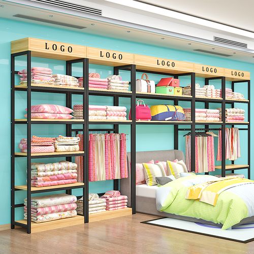 家纺店货架展示架喜庆床上家居用品展柜四件套被子被芯枕芯置物架