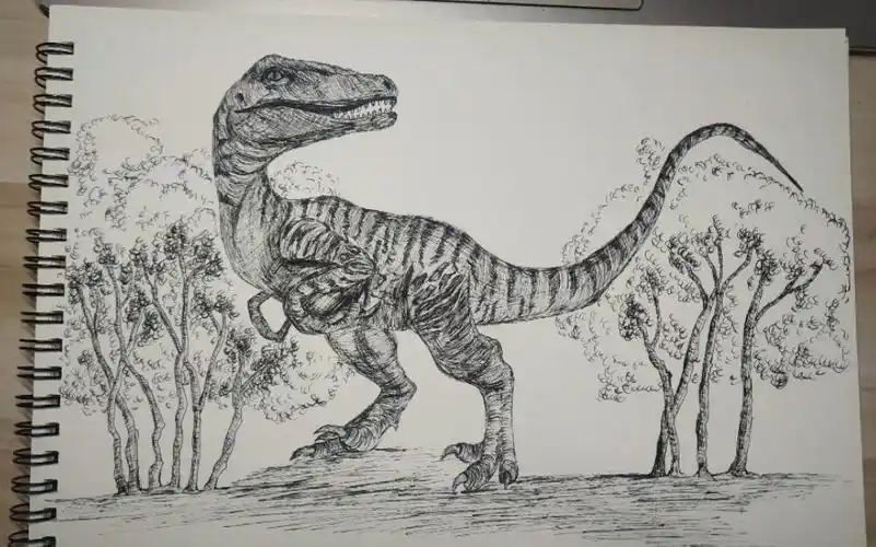 【一支中性笔画恐龙～8】 迅猛龙?