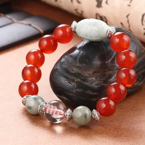 比坚尼 翡翠路路通手链女款 十二星座玛瑙水晶手串 花容月貌 天蝎座