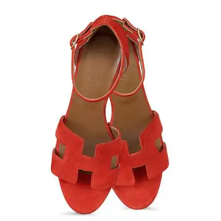 爱马仕hermes 女士时尚小牛皮坡跟高跟凉鞋h161211z 9t370 红玉色 39.