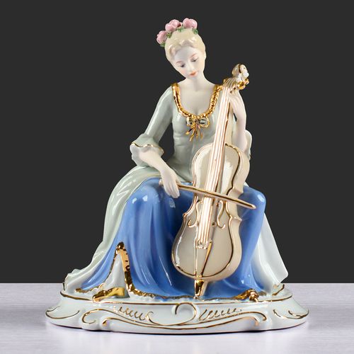 陶瓷工艺品拉大提琴女孩少女美女摆件欧式家居人物摆设品乔迁礼品