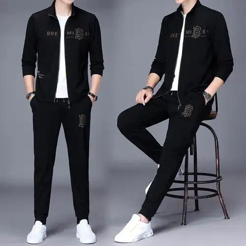 秋季男装运动服男士休闲印花两件套潮牌宽松型套装