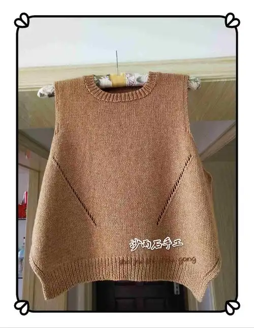 简单好织秋冬百搭女士棒针卡其色外搭背心-编织教程-编织人生