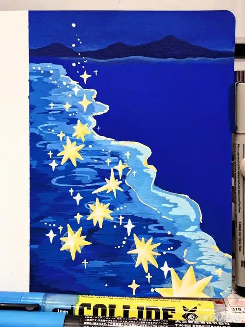 繁星(附步骤) 喜欢蓝色的一切 放松一下画几张快速简单