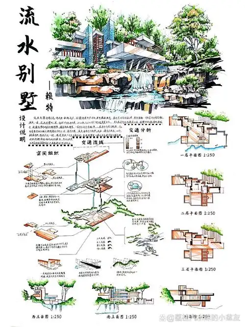 流水别墅—大师案例抄绘