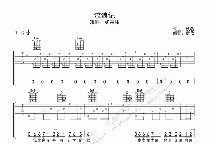 流浪记吉他谱_杨宗纬_g调弹唱 - 吉他世界