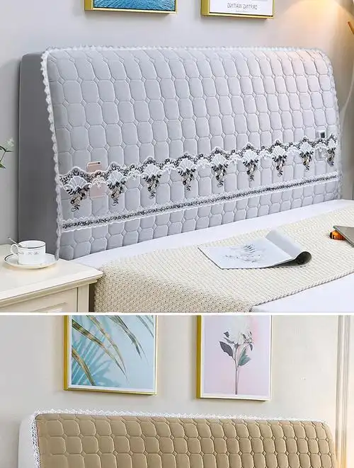 毛绒床头罩加厚床头套罩夹棉皮床头防尘罩实木床头套床靠背罩小方格