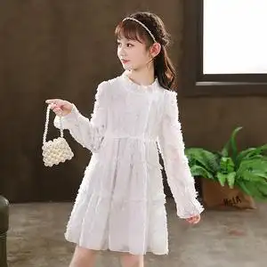 正品丹尼熊女童公主裙秋装2021新款韩版儿童洋气白色连衣裙春秋季