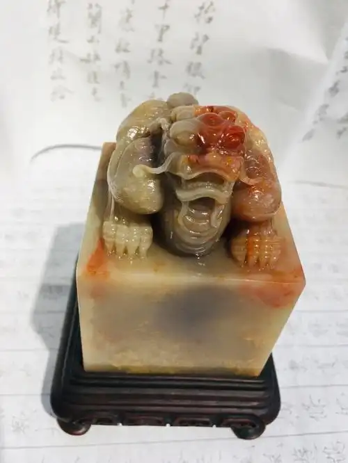 巴林石红花冻印章大尺寸68x10cm