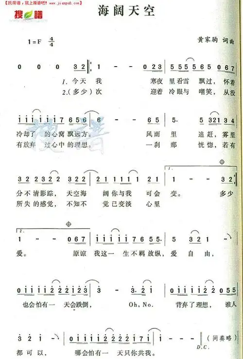 《海阔天空》简谱