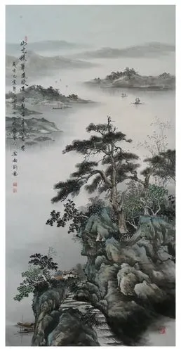 全国两会推荐艺术家刘剑刚春夏秋冬山水画