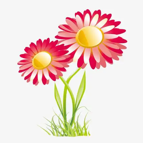 卡通手绘绿色矢量大红花