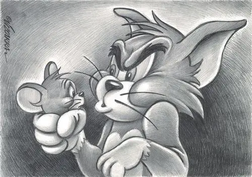 when tom catches jerry - original drawing - joan