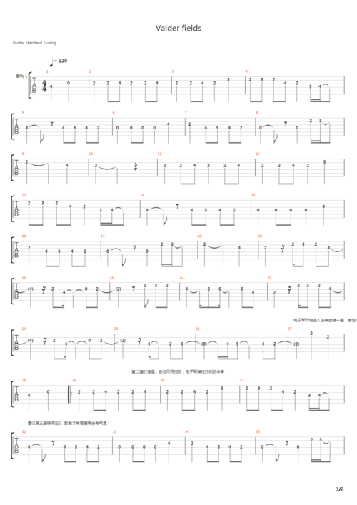 valder fields吉他谱