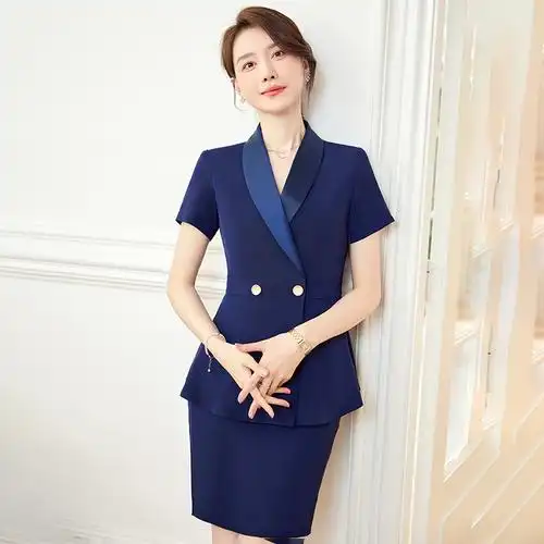 短袖新款珠宝店前台服务员工作服夏季韩版ol通勤气质职业装女套装