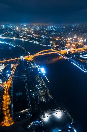 航拍上海城市夜景