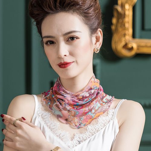 多功能网眼真丝印花围巾女套头丝巾防寒护颈围脖透气桑蚕丝脖套女