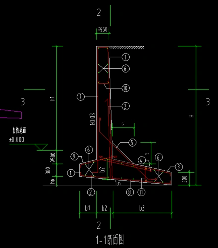 请问如下图所示的挡土墙配筋如何计算