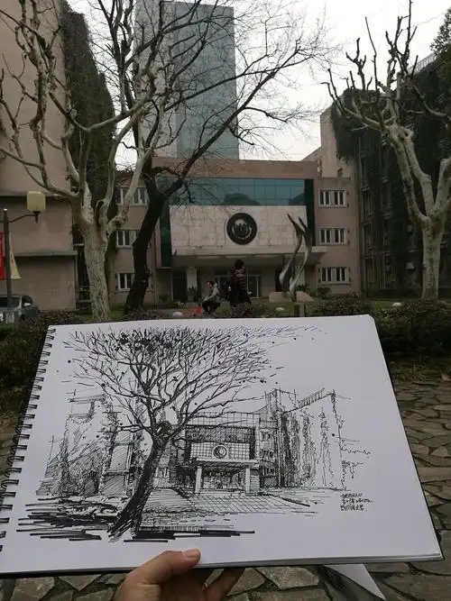 同济大学校园风景钢笔画