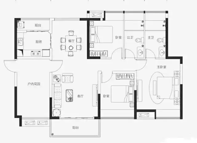 以下就是本套沣柳国际小区120平米三居室房子的户型图