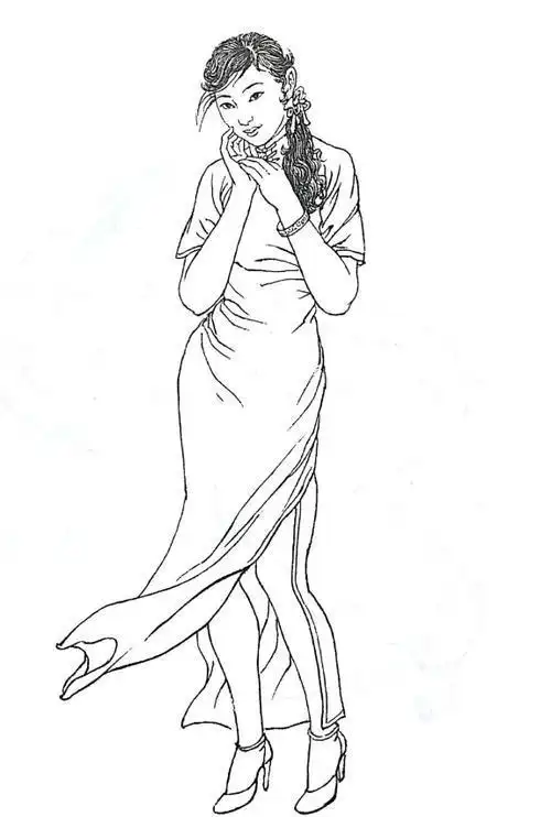 简笔画人物旗袍美女