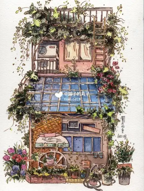 钢笔淡彩日式建筑