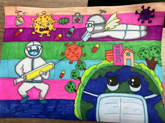 抗疫主题儿童画 疫情防控人人有责