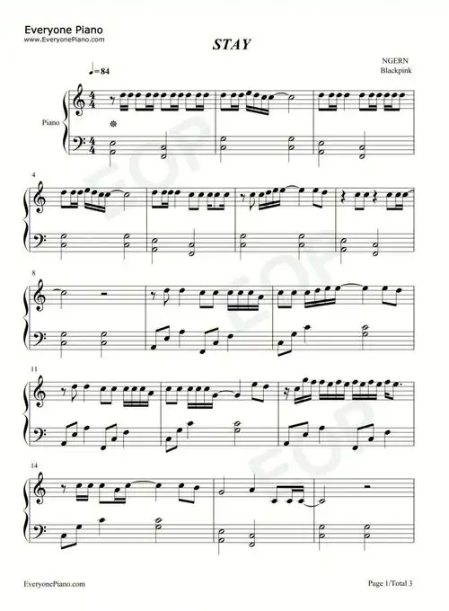 stay钢琴谱blackpink