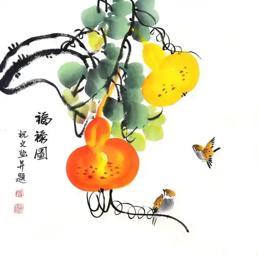 葫芦手绘小鸟国画写意水墨花鸟画客厅玄关小品国画