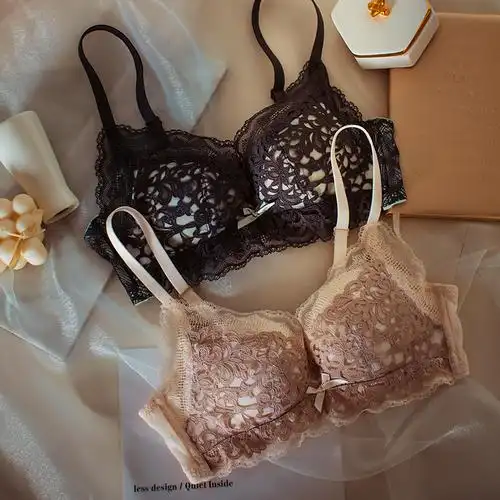 内衣女小胸聚拢调整型镂空雕花蕾丝上托显大防外扩透气无钢圈文胸