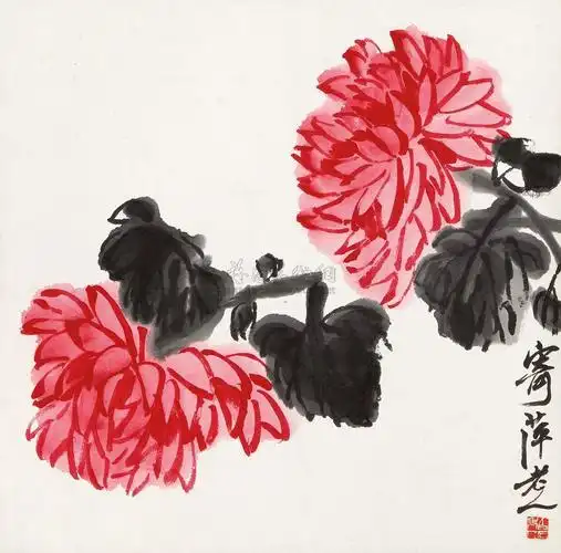 齐白石菊花镜心