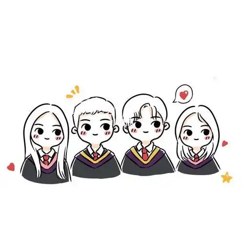 手绘简笔画头像毕业照全家福姐妹花
