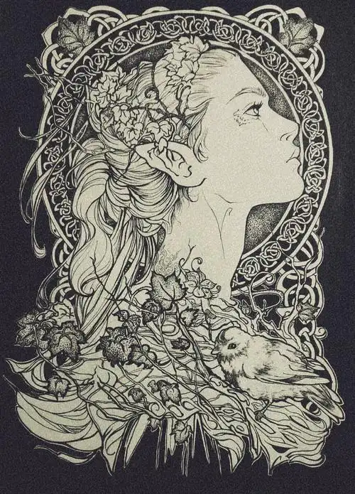 手绘少女黑白装饰画练习