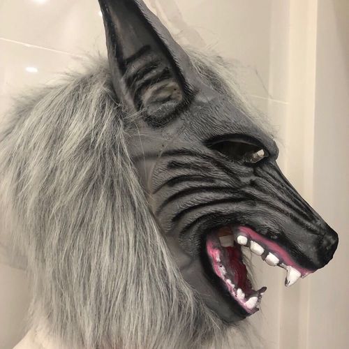 万圣节恐怖吓人鬼脸狼头套舞台道具儿童狼面具狼头套装创意面具 白