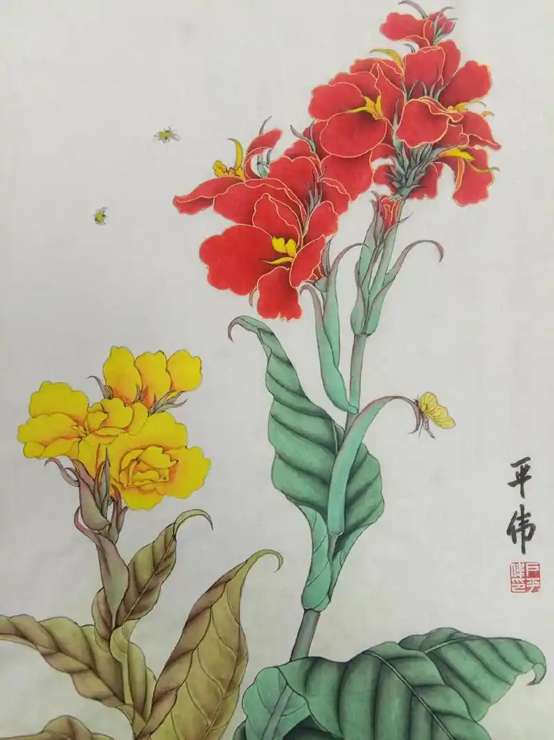 家庭装饰画.国画工笔《美人蕉》,画芯尺寸44×66cm,大家 - 抖音