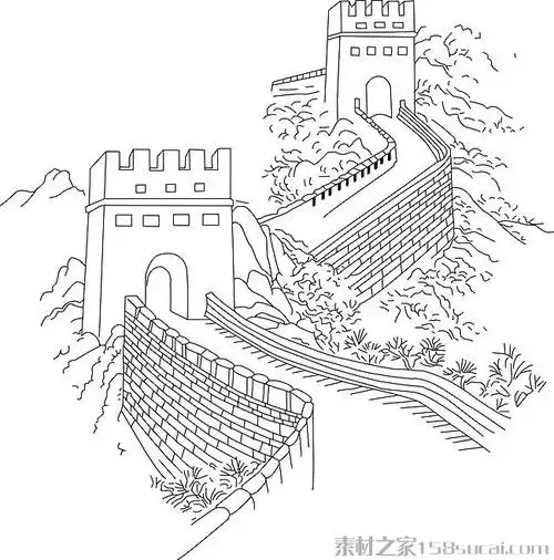 建筑 手绘长城6简笔画