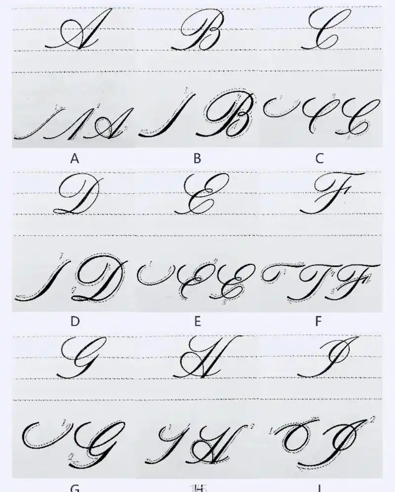 大写26字母的圆体书写,步骤如图,每天练习两个字母