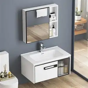 精选轻奢简约智能太空铝浴室柜组合洗手洗脸洗漱台一体陶瓷盆岩板台面