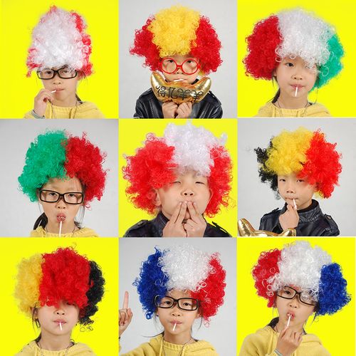 儿童节儿童成人化妆舞会小丑假发演出道具爆炸头搞笑彩色球迷假发