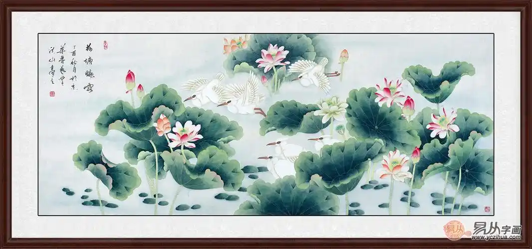 张洪山八尺新作荷花白鹭图《荷塘晓露》-【易从网】