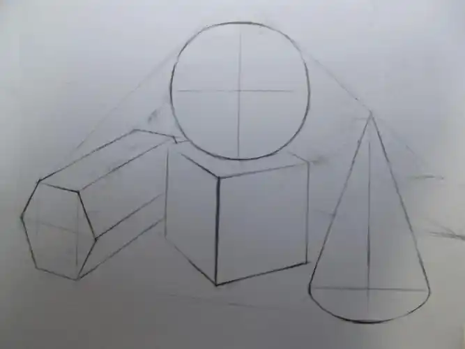少儿学素描系列教程之四正方体球体六棱柱圆锥体的组合画法