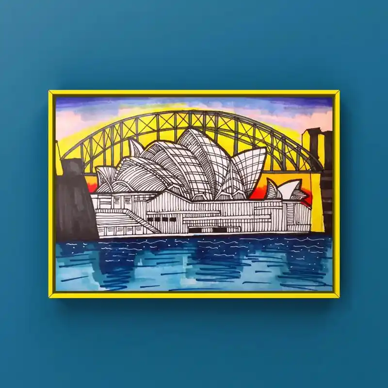 少儿创意美术 #创意线描 悉尼歌剧院#画画 #暑假 - 抖音