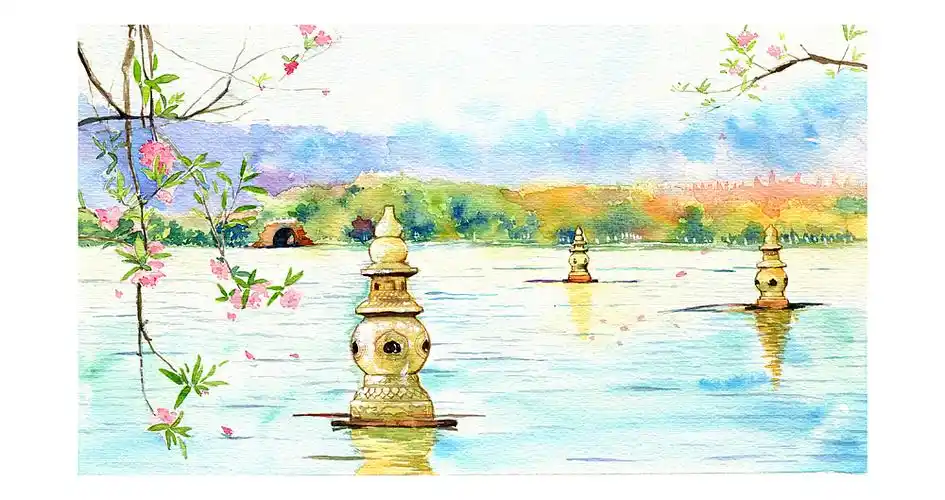 手绘城市系列西湖十景